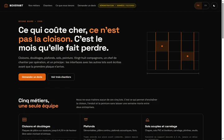 Capture d'écran — Le site d'une entreprise de second œuvre
