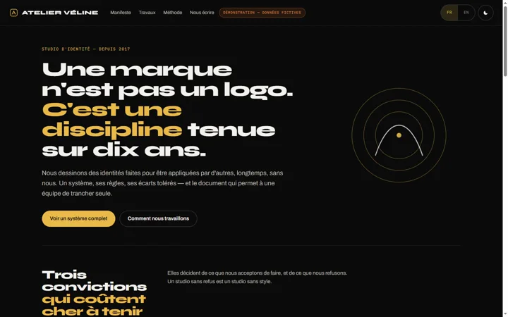 Capture d'écran — Le site d'un studio d'identité